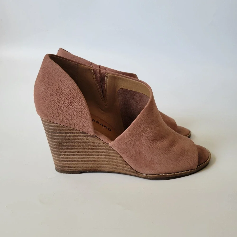 Lucky Brand Jaxy Mauve Leather D'Orsay Wedge Booties 8.5M Boho Chic Earthy